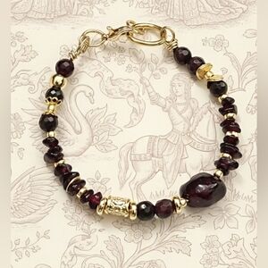 Natural Garnet In Feminine Dainty Gold Plated Bracelet